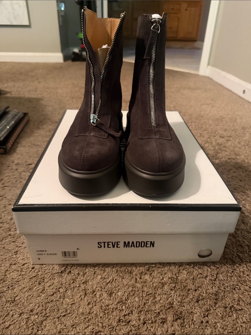 Steve Madden Brown Suede Platform Zip Ankle Boots